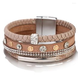 Charm Bracelets ALLYES Crystal Chain Leather For Women Retro Metal Pipe Multilayer Wide Wrap & Bangles Femme Jewellery