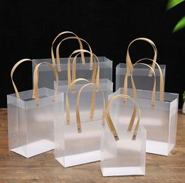 Clear Gift Tote Bags with Handles Bulk Bouquet PVC Party Favors Bag for Wedding Birthdays Bridal Showers Festival Treat White Frosted Retail Bags Wrapping Best quali