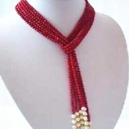 Fashion Jewelry 5mm red coral white pearl beads original necklace 50icH