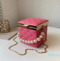 Evening Bags Square Pu Leather Box Design Pearl Party Bag Crossbody Women 2023 Shoulder Chain