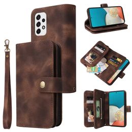 Phone Cases For Samsung S23 S22 S21 S20 FE S10 Ultra Plus Note 20 A14 Wallet Multi Card Zipper Leather Case Cover