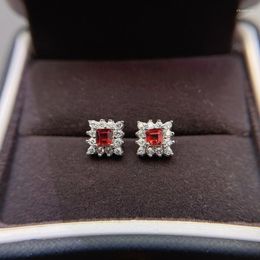 Stud Earrings Arrival Cute Natural Garnet Earring With Square Stone Size Of 3 3mm And 925 Sterling Silver For Women Wear Jewelry Gift