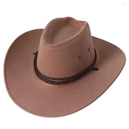 Berets Men's Wide Brim Vintage Cowboy Hats With Adjustable Rope Outdoor Sun Hat Casual Solid Color Boater Trilby Caps Sombrero Homb
