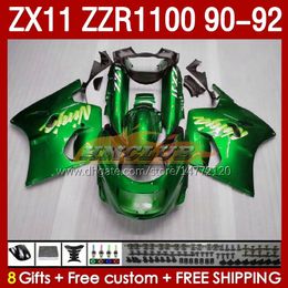 OEM Fairings For KAWASAKI NINJA ZZR1100 ZX 11 R 11R 1990-1992 Body 164No.129 ZX-11 R ZZR 1100 CC ZX-11R ZZR-1100 ZX11R 90 91 92 ZX11 R 1990 1991 1992 Fairing Kit green stock