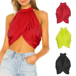 Women's Tanks Kayotuas Women Summer Sleeveless Halter Ruched Pleated Exposed Navel Gym Slim Vest Ladies Casual Camisole Crop Tops