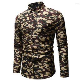 Men's Casual Shirts Men's Smart Classic Contrast Standard-fit Long Sleeve Dress Plaid Button-down Shirt Camouflage Clothes