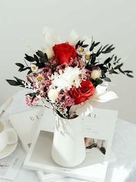 Dried s New Arrival Immortal Rose Eucalyptus Bouquet Real Flower Star Hydrangea Crystal Grass Home Decoration 1208