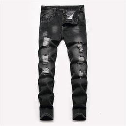 Trousers Boys' Straight leg Ripped Jeans Children Washed Distressed Stretch Denim Big Kids Casual Pants 5 16y 221207