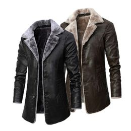 Peluche inverno peli trench di moda affari casual abito long lungo colletto giacca in pelle di giacca da brivido maschile maschile