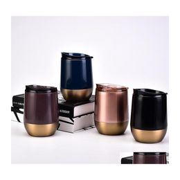 Tumblers 350Ml/13Oz Stainless Steel Egg Cups Tumblers Mticolor Red Wine Glass Ushaped Eggshell Thermos Cup Wll888 Drop Delivery Home Dho79