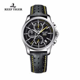 Reef Tiger/rt Sport Chronograph for Men Quartz with Date and Super Luminous Steel Leather Strap Watches RGA1663