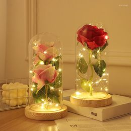 Night Lights LED Light Simulation Flower Glass Cover Immortal Rose Ornament Creative Tanabata Valentine's Day Gift Decor