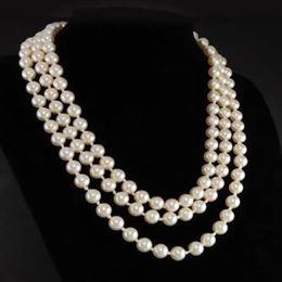 Fashion Jewellery Lady Triple Strand 8-9MM White Pearl Necklace 17-19"