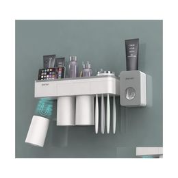 Toothbrush Holders Toothbrush Holder Bathroom Accessories Tootaste Squeezer Dispenser Storage Shelf Set For Bathrooms Magnetic Adsor Dhppz