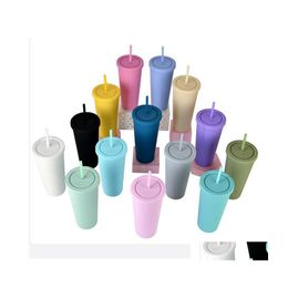 Tumblers 22Oz Tumblers Pastel Coloured Double Wall Matte Plastic Bk Acrylic Cups With Lids And Sts Wll838 Drop Delivery Home Garden K Dhliz