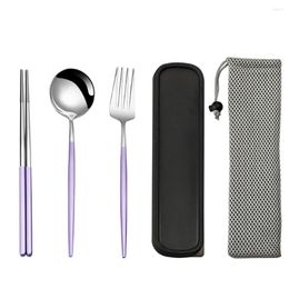 Flatware Sets 3PCS Tableware Set Chopsticks Spoon Stainless Steel Portable Mirror Polishing Anti-slip Child Fork With Case