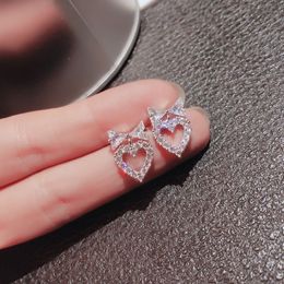 Heart 925 Sterling Silver Ear Stud Earrings for Women cute girl Wedding Fashion 5a CZ Stone Travel Jewelry Party Gift