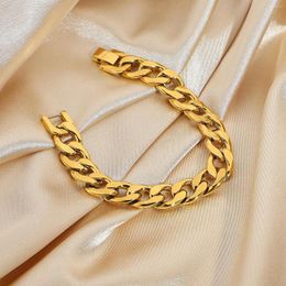 Link Bracelets JY Boutique The 12mm Large Flat Roadside Bracelet Is Vacuum-plated With 18K Gold Jewelry For Women