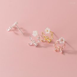 Stud Earrings 925 Sterling Silver Trendy Kroean Shell Flower Crystal Water Drops Literary Compact Mini Jewellery