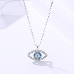 925 Sterling Silver Womens Cubic Zirconia Devil Evil Blue Eye Necklace CZ Stone Turkish Fashion Jewelry China Whole269i