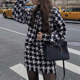 Two Piece Dress Vintage Sweet Women Pearl Button Black Check Gingham Plaid Blazer High Waist Mini Short Skirts Long Sleeve Suits 2 Pieces Set 221207