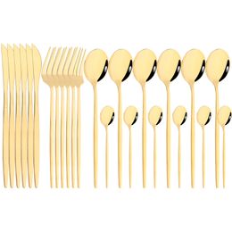 Dinnerware Sets Mirror 24 Pcs Gold Cutlery Kitchen Tableware Stainless Steel Knife Forks Spoons Silverware Home Flatware 221208