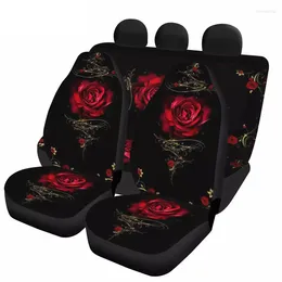 Car Seat Covers Red Rose Art Flower Printing Cover Full Set For Women Front Rear Comfortable Non-slip Protection Cushion