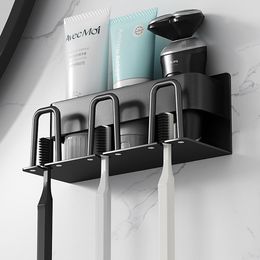 Toothbrush Holders With Cup Bathroom Organiser Toothpaste Storage Rack Razor Stand Shelf Accessories 221208