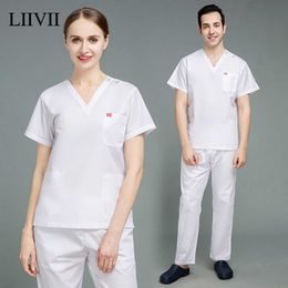 Short Sleeved Surgical Medical Suit Button Unisex Nursing Top and pant Hospital Doctor Nurse Work Clothes Pet Grooming Scrub Uniform