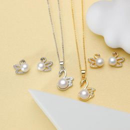 Necklace Earrings Set Natural Freshwater Pearl Sets Jewellery For Women Gold On The Neck Pendant Earring Wedding Party Gift