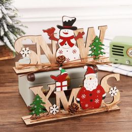 Christmas Decorations Wooden Sign Santa Claus Snowman Xmas Snow Letter Ornament Table Decor