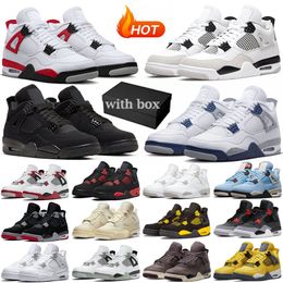 con Box Jumpman 4 Scarpe da basket 4s Military Black Cat Midnight Navy Fire Red Cement Oreo Sail Cactus Jack Thunder Bred Uomo Donna Sneakers Sport all'aria aperta