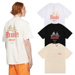 Men's Clothing High Street Fashion Brand Los Angeles Rhude Short Sleeve T-shirt Men and Women Loose Pullover Trend Bottoming Fat Guy Te