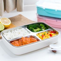 Dinnerware Sets 304 Stainless Steel Heat Preservation Lunch Box Water Filling Student Adult Rectangle 3 Compartment