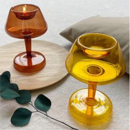 Candle Holders Ins Retro Desk Lamp Glass Candlestick Desktop Decoration Home Stay Facility Furnishing Articles Creative Household Vase