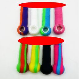 PORTABLE Innovative Silicone Pipes Dry Herb Tobacco Filter Glass Bowl Hand Smoking Cigarette Holder Tube