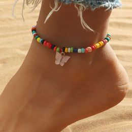 Anklets European And American Bohemian Butterfly Small Round Beads Foot Ornaments Colour Beaded Summer Personality Beach