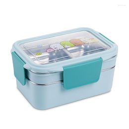 Dinnerware Sets Cartoon Lunch Box Stainless Steel Double Layer Container Portable For Kids Picnic School Bento Case With Chopsticks