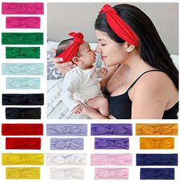 Parent-child Comfortable Soft Elastic Headband Solid Color Handmade Bunny Ears Toddler Hairband Sweet Hair Accessories