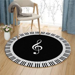 Carpets Black And White Colour Floor Mat Rug Piano Print Round For Living Room Decor Carpet Geometry Style Bedroom Study Rugs