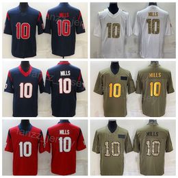 Men Football 10 Davis Mills Jersey Team Color Navy Blue Red White Army Green Olive Salute To Service Vapor Color Rush All Stitched For Sport Fans Breathable Uniform