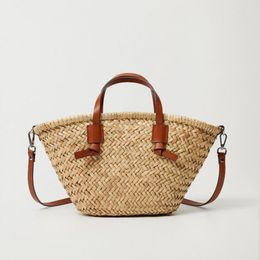 Storage Bags Casual Wicker Woven Basket Rattan Women Handbags Summer Beach Straw Large Capacity Tote Big Shoulder Crossbody Bag 2022