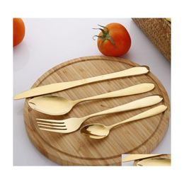 Flatware Sets 4Pcs/Set Gold Cutlery Knife Set Stainless Steel Tableware Western Dinnerware Fork Spoon Steak Travel Vt1534 Drop Deliv Dhann