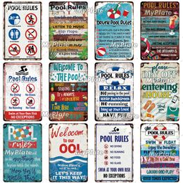 Vintage Beach Pool Rules Metal Painting Store Shop Tin Signs Plate Tin Sign Wall Crafts Retro Decor For Home Plaque Decoration Gift Size 20x30cm