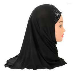 Hats Small Girls Hijab Cap With Rhinstone Decoration Plain Muslim Headscarf Pull On Jersey Scarf Ethnic Scarves Islamic Turban