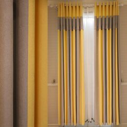 Curtain Fashion Striped Window Curtains Living Room Bedroom Home Bay High Shading Double Master Shade Thickening Stitching Yellow Grey