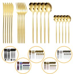 Dinnerware Sets 20pcs Gold Stainless Steel Cutlery Mirror Silverware Knife Fork Spoon Tableware Flatware Dishwasher Safe 221208