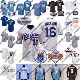 Baseball Jerseys Bo Jackson Jersey 1989 ASG Patch 1985 Turn Back Blue 1987 1989 1991 1993 Cooperstown Black Pinstripe Grey White Blue Pullover Size S-3XL