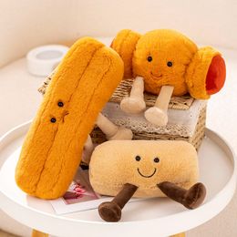 Cute Unhappy Fritters Toast Bread Food Plush Toy Stuffed Cartoon Happy Cookies Sausage Buns Decor Doll For Girl Kids Birthday