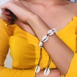 Charm Bracelets Boho Hand Knit Shell Bracelet Handmade Seashell Black Rope Chain Braclet For Women Summer Ocean Beach Jewelry Pulseira